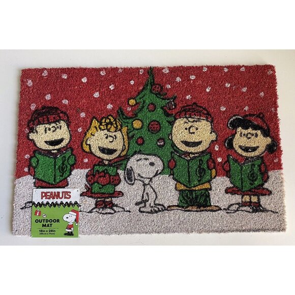 Peanuts Snoopy Charlie Brown Christmas Carols Coir Door Mat 18 X 28” Red NEW - Picture 1 of 9